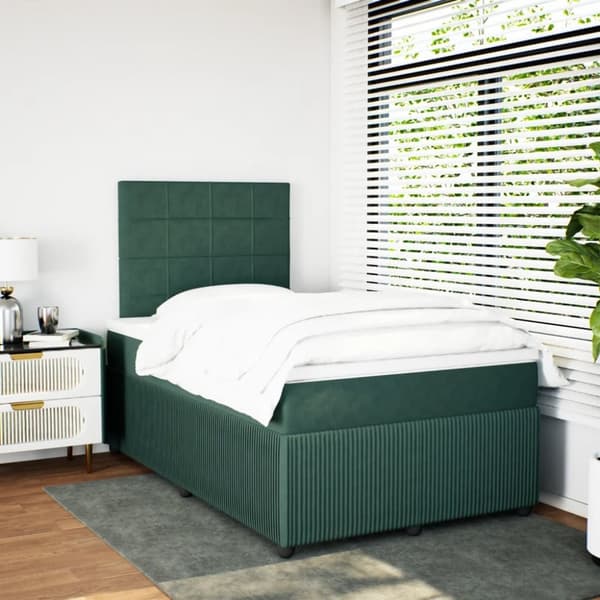 Ramsäng med madrass mörkgrön 120x190 cm sammet