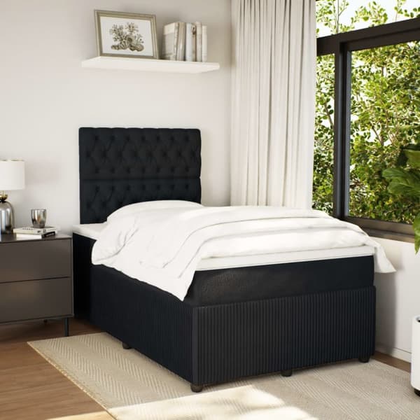 Ramsäng med madrass svart 120x190 cm sammet