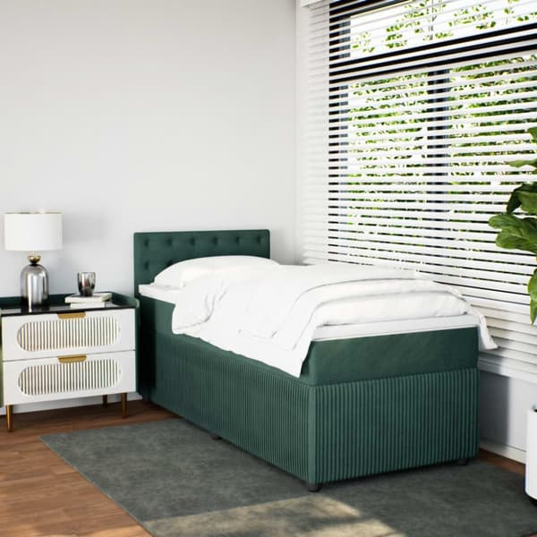 kontinentalseng med madras 80x200 cm fløjl mørkegrøn