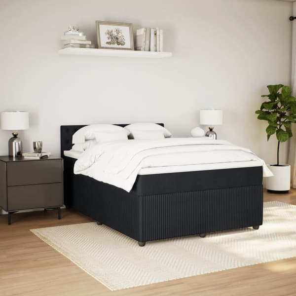 Ramsäng med madrass svart 160x200 cm sammet