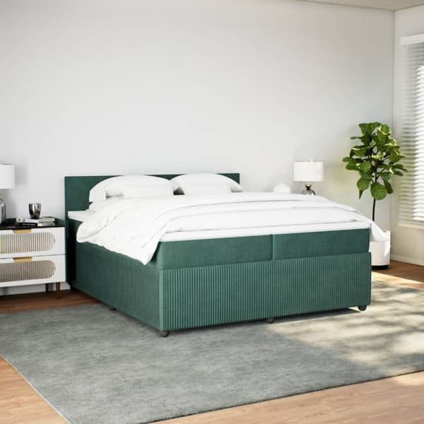 kontinentalseng med madras 200x200 cm fløjl mørkegrøn