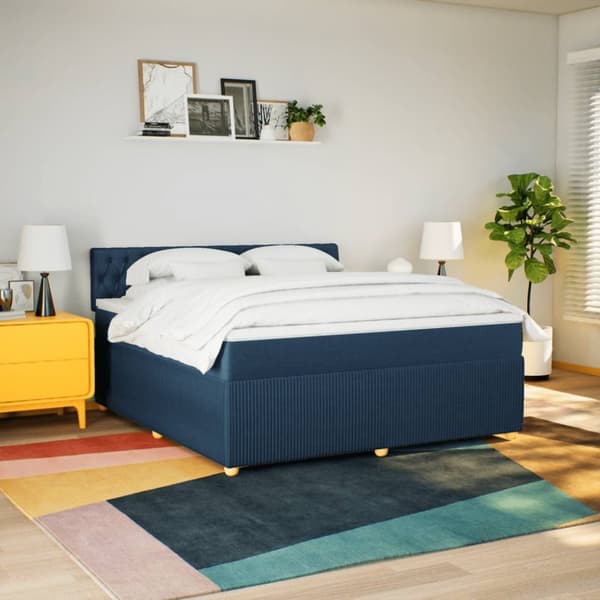 kontinentalseng med madras 180x200 cm stof blå