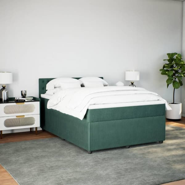 Ramsäng med madrass mörkgrön 140x190 cm sammet