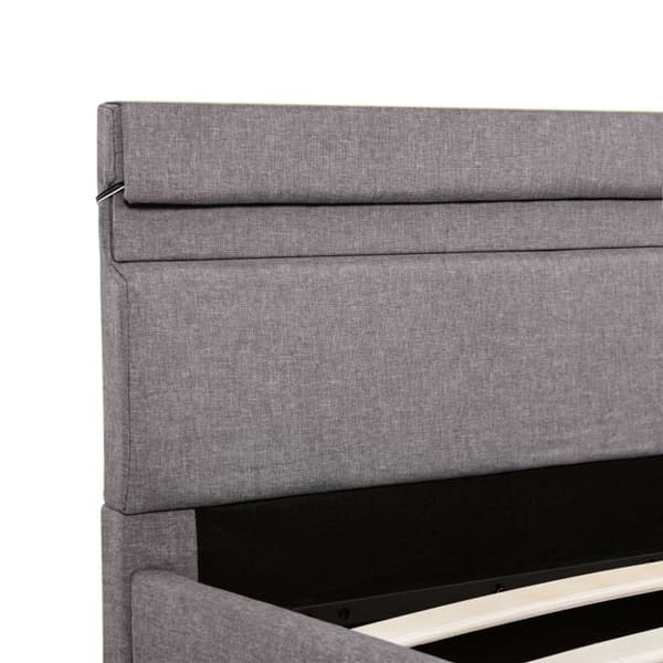 Sängram med hydraulisk förvaring och LED taupe tyg 160x200 cm