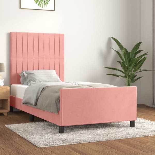 sengeramme med sengegavl 100x200 cm fløjl lyserød