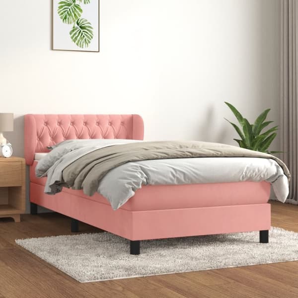 kontinentalseng med madras 90x190 cm fløjl pink