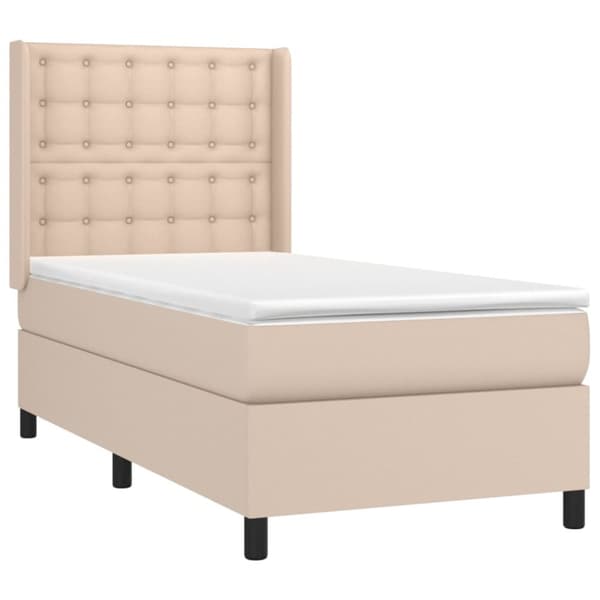 kontinentalseng 100x200 cm kunstlæder cappuccinofarvet