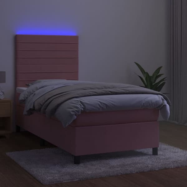 kontinentalseng med LED-lys 90x190 cm fløjl lyserød