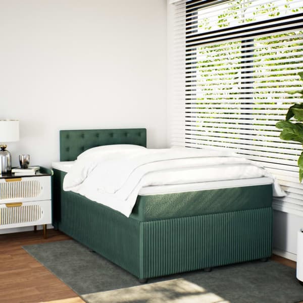 kontinentalseng med madras 120x190 cm velour mørkegrøn