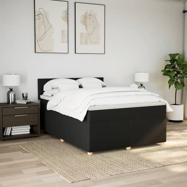Ramsäng med madrass svart 160x200 cm tyg