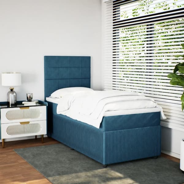 kontinentalseng med madras 90x190 cm fløjl mørkeblå