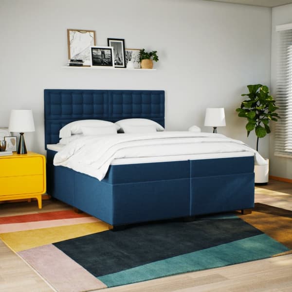 Ramsäng med madrass blå 200x200 cm tyg