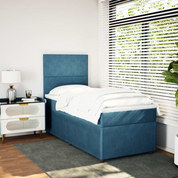 kontinentalseng med madras 80x200 cm fløjl mørkeblå