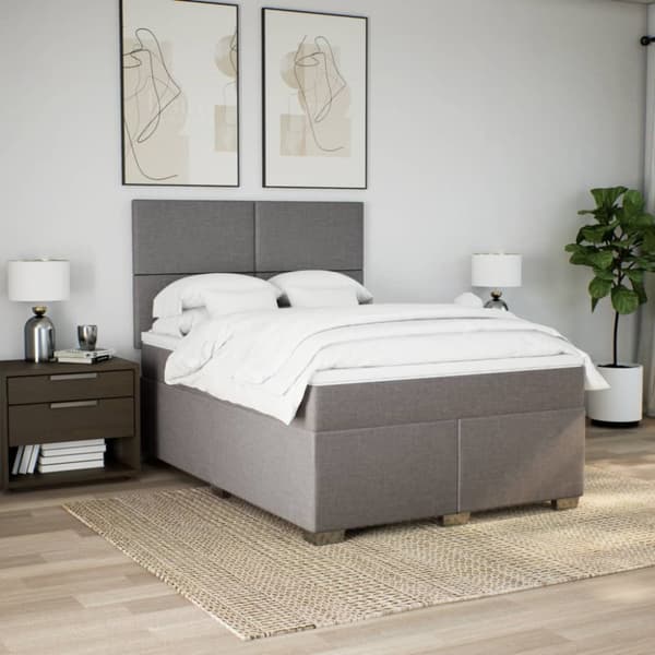 Mannermainen sänky patjalla, taupe, kangas, 140x190 cm