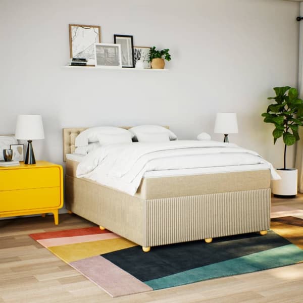 kontinentalseng med madras 140x190 cm stof cremefarvet