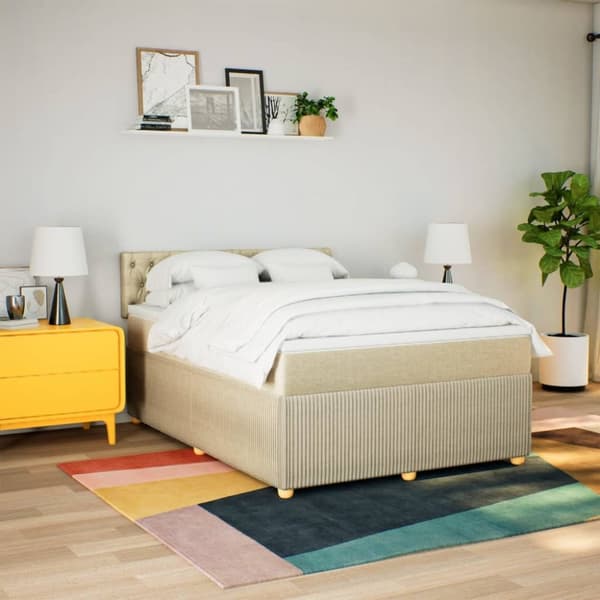 kontinentalseng med madras 140x200 cm stof cremefarvet