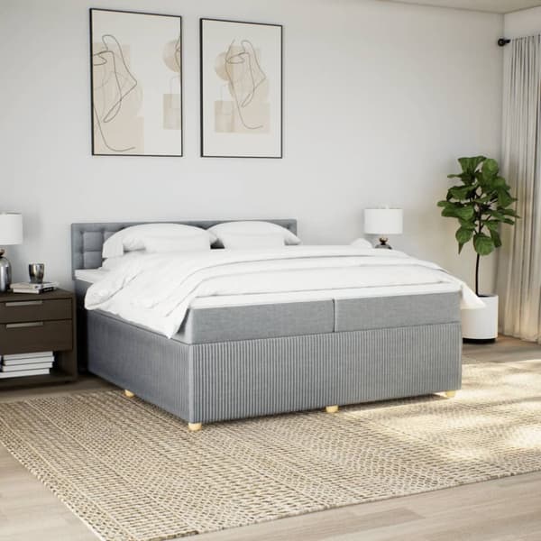 kontinentalseng med madras 200x200 cm stof lysegrå