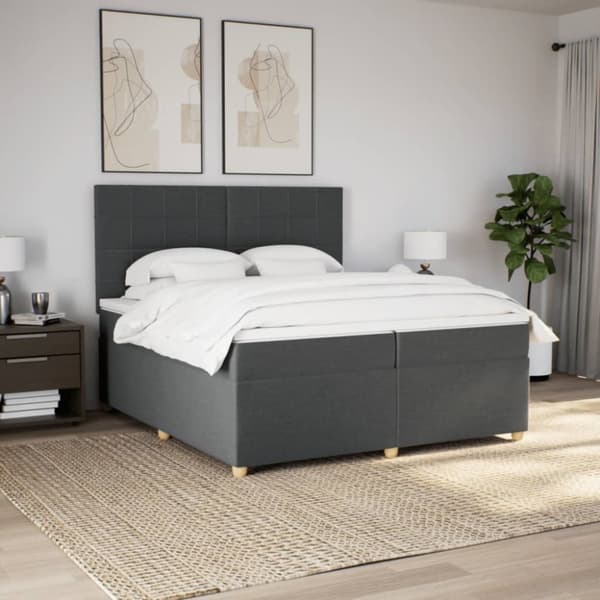 Ramsäng med madrass mörkgrå 200x200 cm tyg