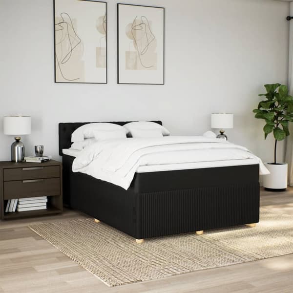 Ramsäng med madrass svart 160x200 cm tyg