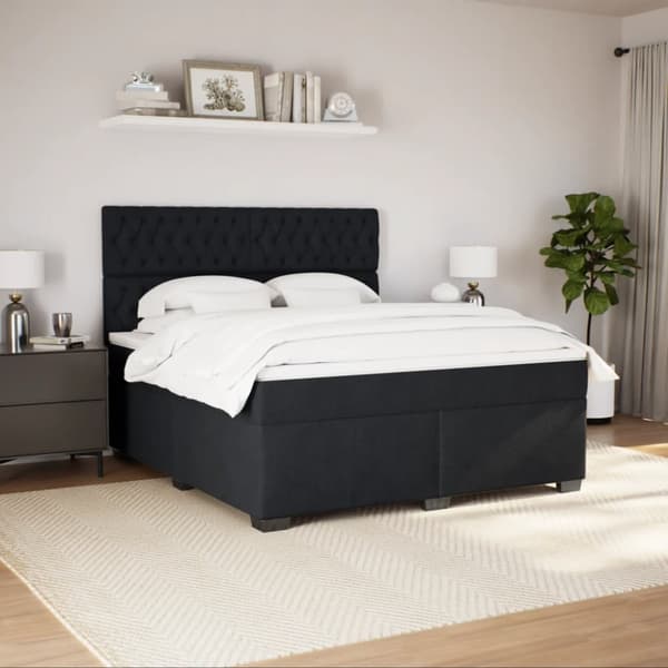 Ramsäng med madrass svart 180x200 cm sammet