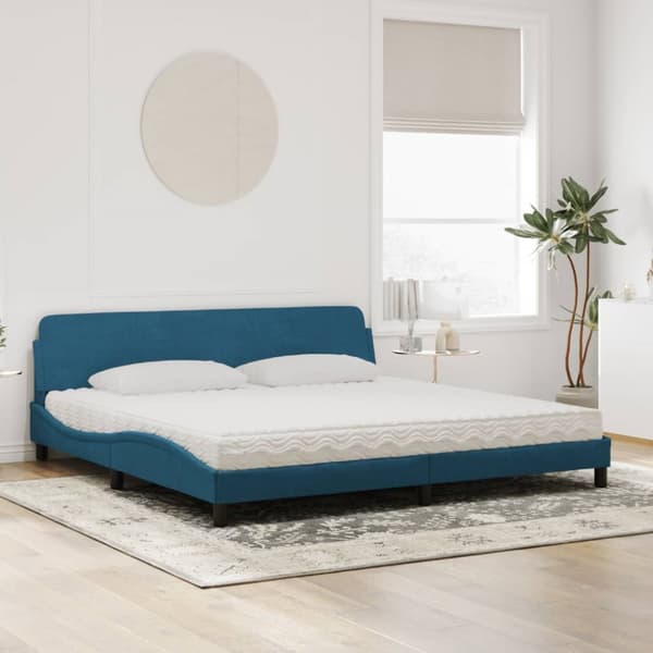 seng med madras 200x200 cm velour blå