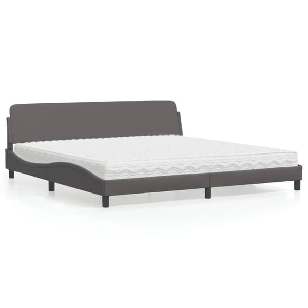 Säng med madrass grå 200x200 cm konstläder