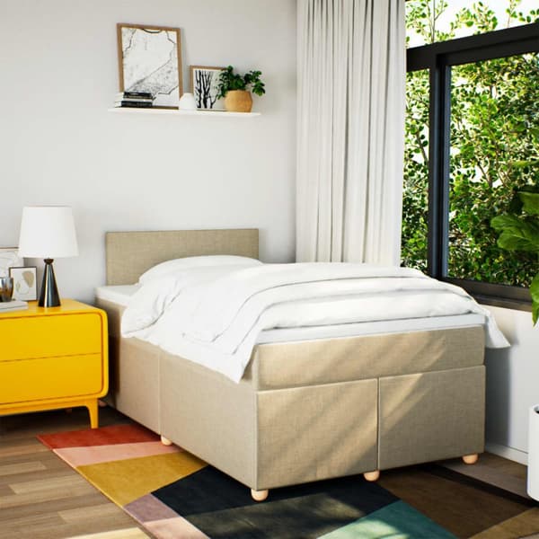 kontinentalseng med madras 120x190 cm stof cremefarvet