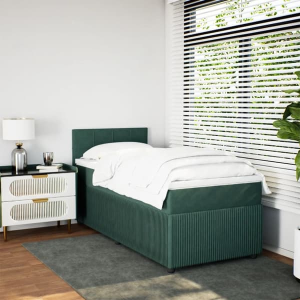 kontinentalseng med madras 100x200 cm fløjl mørkegrøn