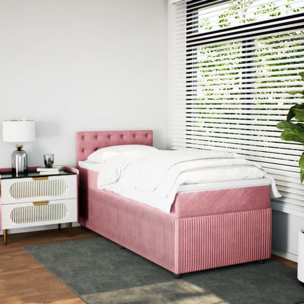 Ramsäng med madrass rosa 90x190 cm sammet