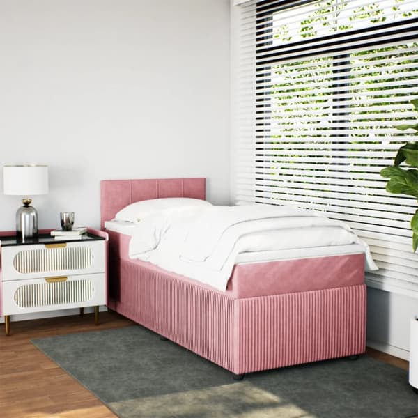 kontinentalseng med madras 90x190 cm fløjl pink