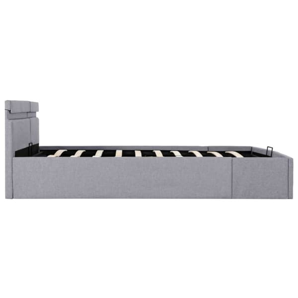 hydraulisk opbevaringsseng med LED 180x200 cm stof lysegrå