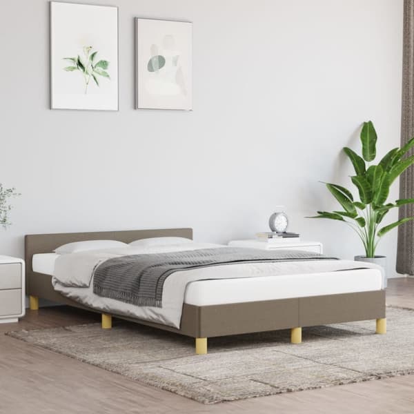 Sängynrunko sängynpäätyllä, taupe, 120x200 cm, verhoiltu kankaalla
