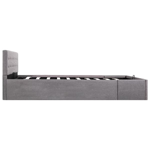 Sängram med hydraulisk förvaring taupe tyg 140x200 cm
