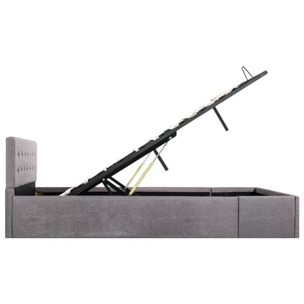 Sängram med hydraulisk förvaring taupe tyg 140x200 cm