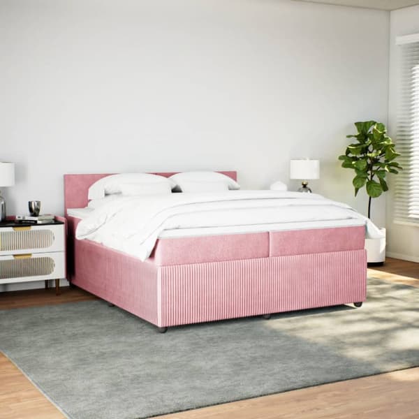 kontinentalseng med madras 200x200 cm fløjl lyserød