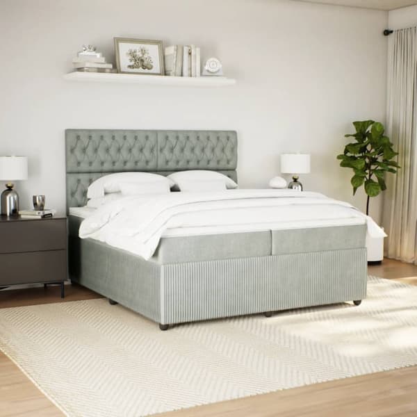 kontinentalseng med madras 200x200 cm fløjl lysegrå
