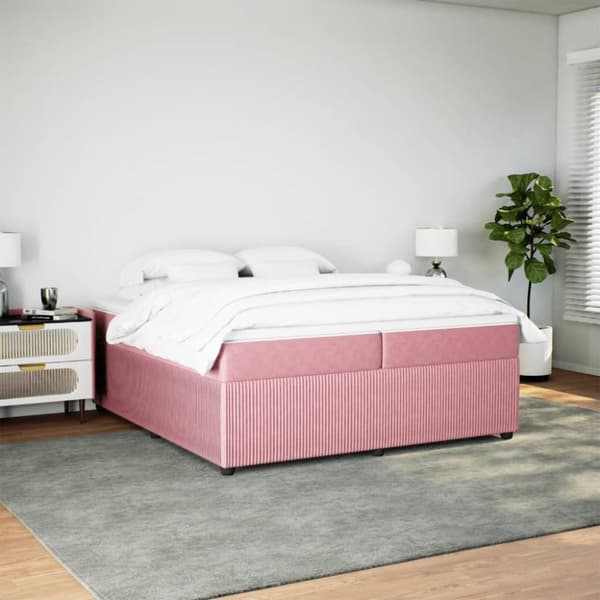 kontinentalseng med madras 200x200 cm fløjl lyserød