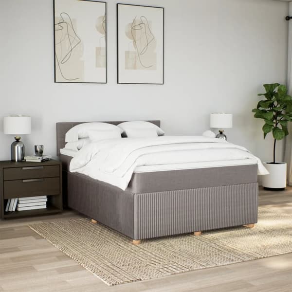 Mannermainen sänky patjalla, taupe, kangas, 140x200 cm