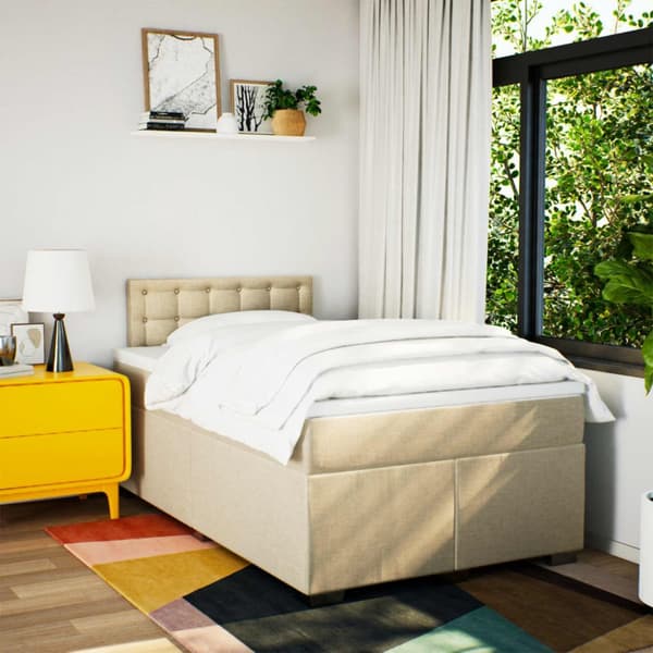 kontinentalseng med madras 120x190 cm stof cremefarvet