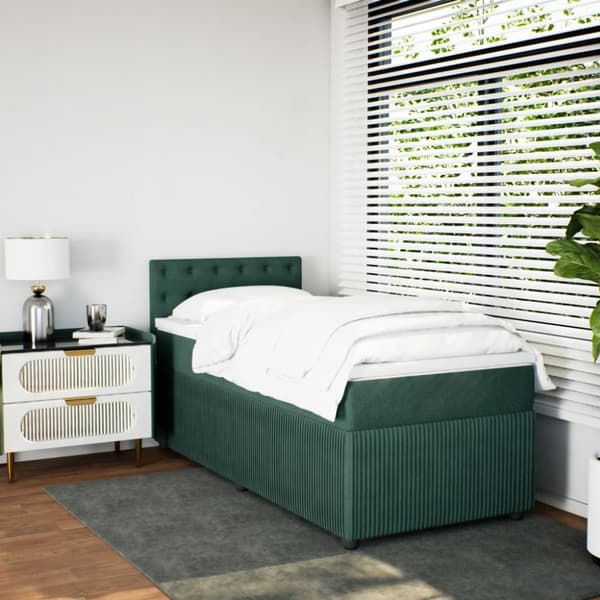 kontinentalseng med madras 90x200 cm fløjl mørkegrøn