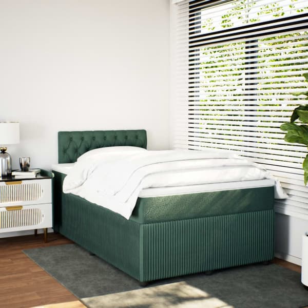 kontinentalseng med madras 120x190 cm velour mørkegrøn