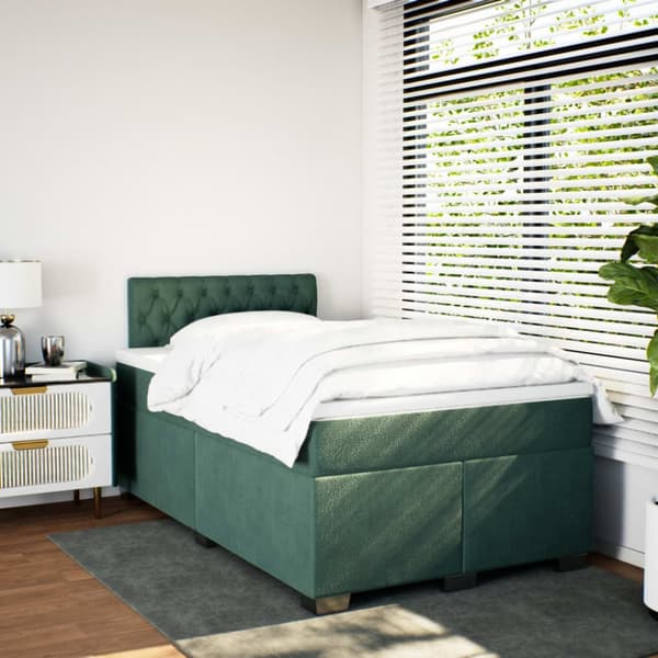 Ramsäng med madrass mörkgrön 120x190 cm sammet