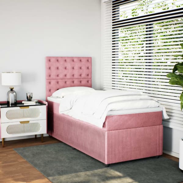 kontinentalseng med madras 90x190 cm fløjl pink