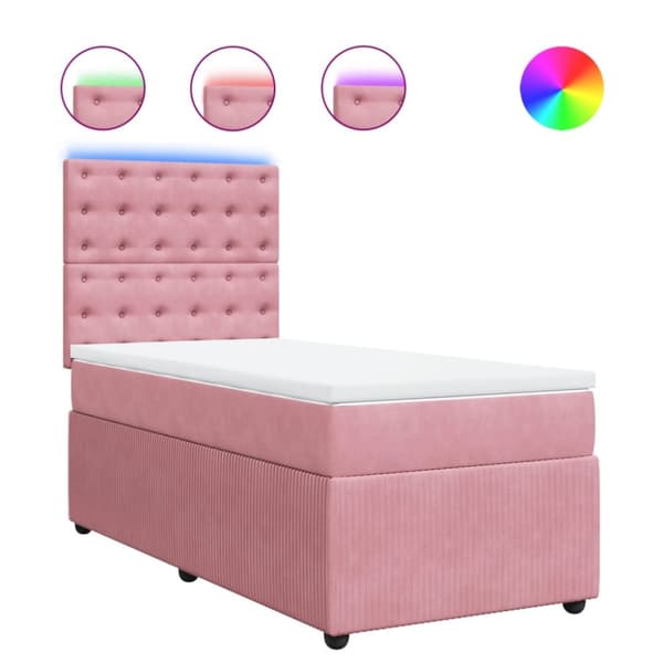 kontinentalseng med madras 90x190 cm fløjl pink