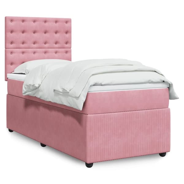 kontinentalseng med madras 90x190 cm fløjl pink