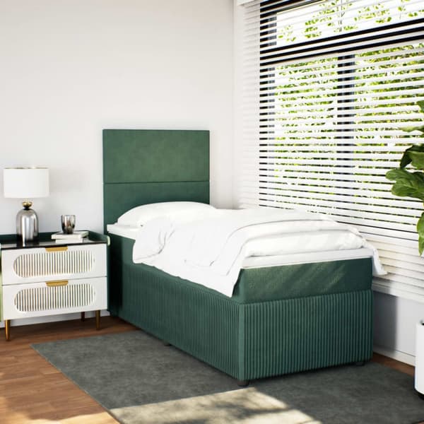 kontinentalseng med madras 100x200 cm fløjl mørkegrøn
