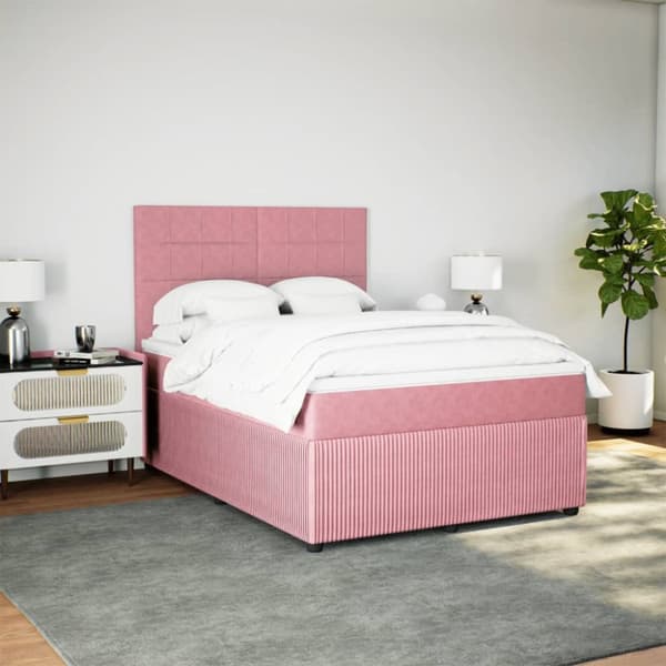 Ramsäng med madrass rosa 140x200 cm sammet