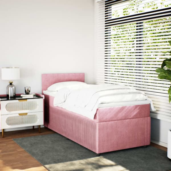 kontinentalseng med madras 90x200 cm fløjl lyserød