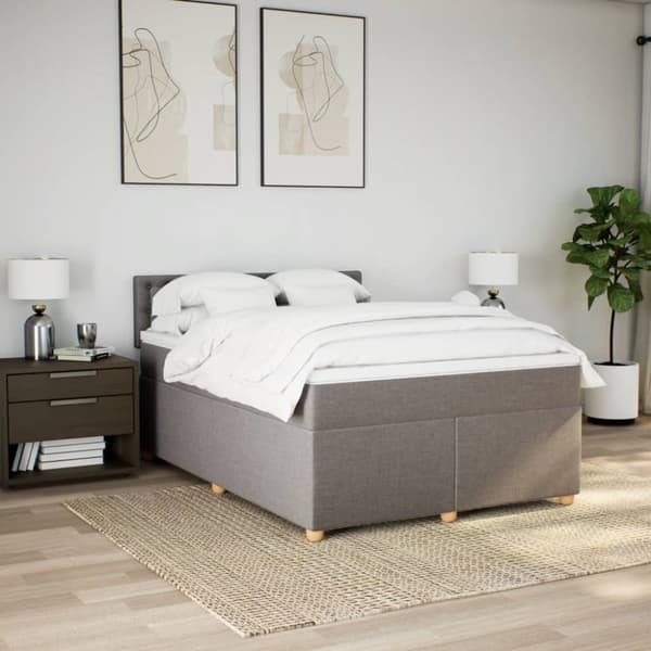 Mannermainen sänky patjalla, taupe, kangas, 140x190 cm