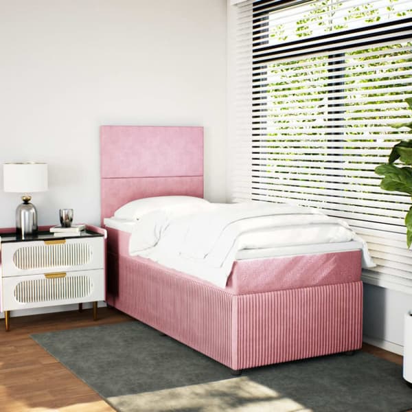 kontinentalseng med madras 90x200 cm fløjl lyserød